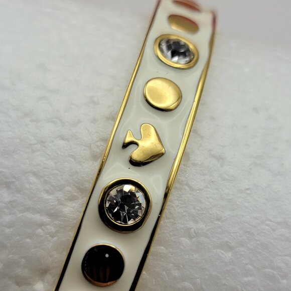 Kate Spade NY Bangle Bracelet Gold Tone White Enamel Crystal Charm 8" - Picture 8 of 11